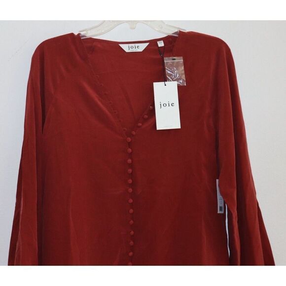 Joie TP042247881 Women's Sz M Russet Brown Shariana Silk Button Up Blouse - Picture 4 of 5